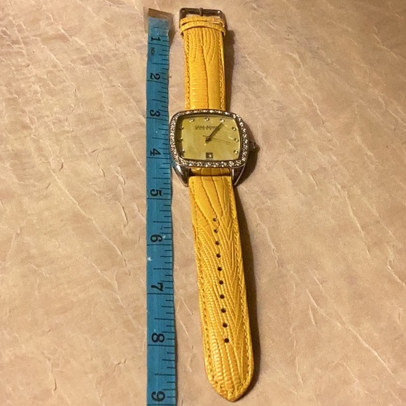 NWOT-Joan Rivers Classic watch with gems & date window & yellow leather band - Picture 9 of 10